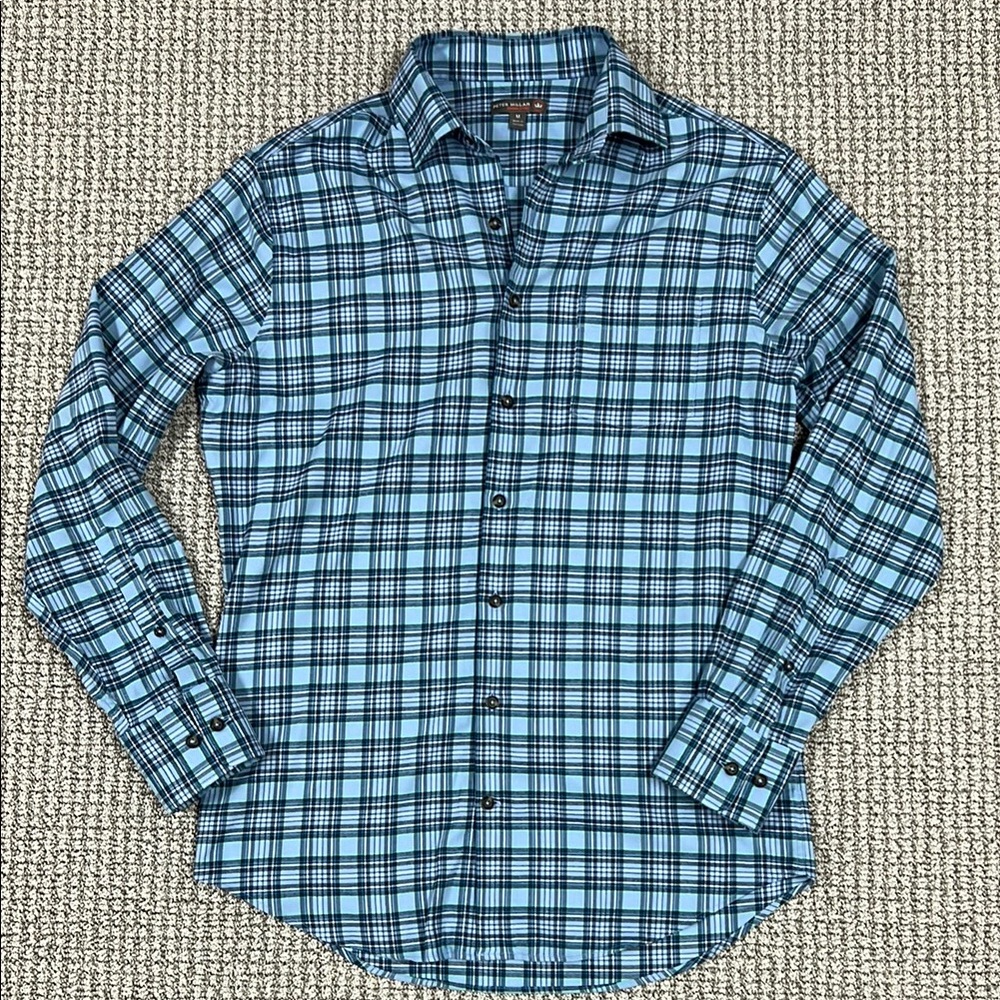 Peter Millar Crown Sport Blue Plaid Button Up Shirt